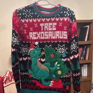 Festive Tree Rexosaurus Crewneck Sweater - Red, Green, Black